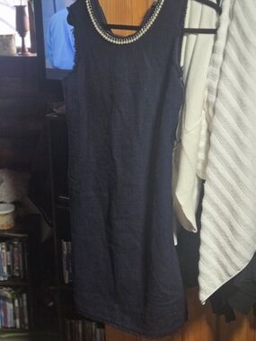 Karl Lagerfeld Navy Sleeveless Embellished-Neck Mini Dress